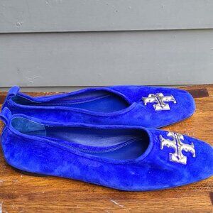 Tory Burch Colbalt Blue Suede Leather Logo Eleanor Flats size 8 1/2M